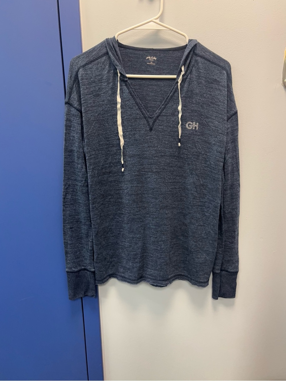 Gilly Hicks Navy V-Neck Hooded Sweater with White Drawstrings